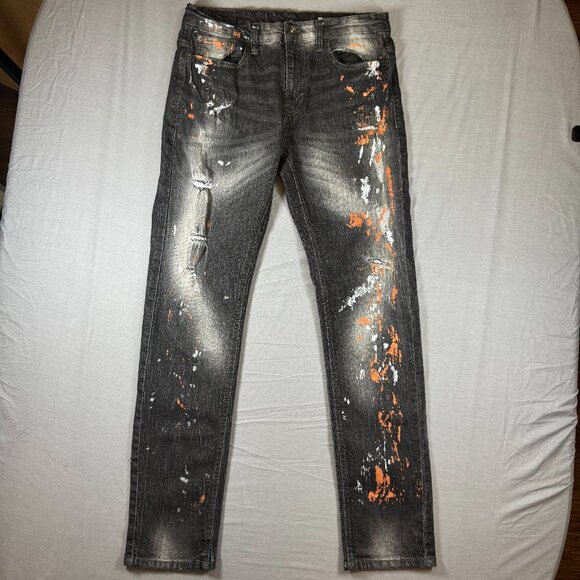 Southpole Other - NWOT Southpole Jeans Mens 34x34 Black Skinny Distressed Paint Splatter Acid Wash